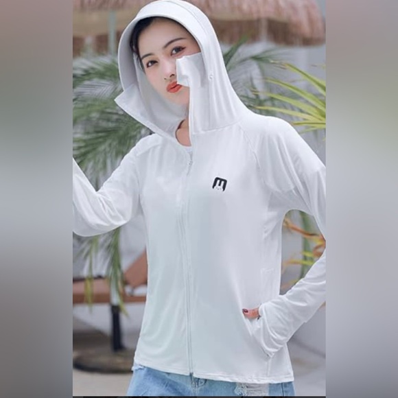 WOMEN RASH GUARD SUN PROTECTION JACKET SUN SHADE HOODIE ZIPPER - Picture 3 of 11